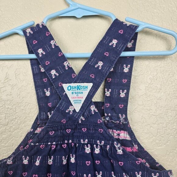 OshKosh B'gosh Girl 18 Months Vestbak Denim Overalls Bunny Rabbit Hearts Vintage - Picture 7 of 13
